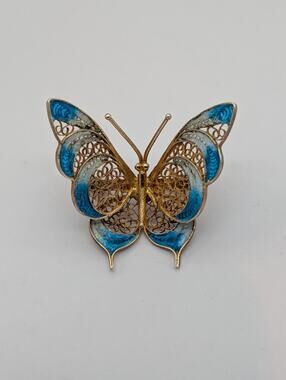 Vintage Italy 800 Silver Filigree Enamel Butterfly Brooch Pin By Alioto Adriana